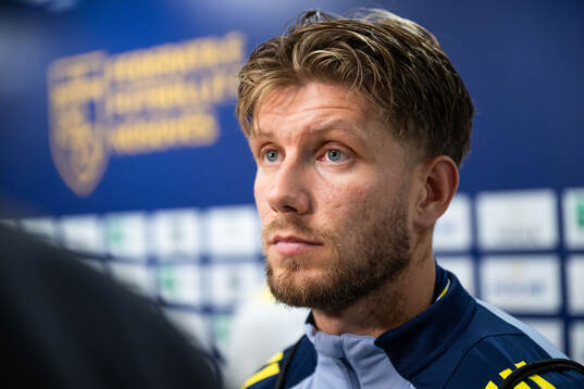 Anton Salétros of Sweden in mixed zone