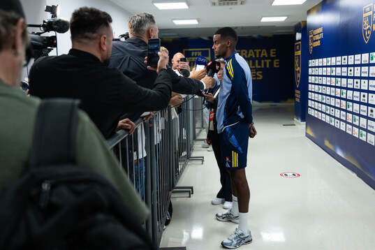 Alexander Isak of Sweden in mixed zone