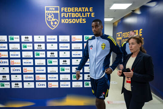 Alexander Isak of Sweden in mixed zone
