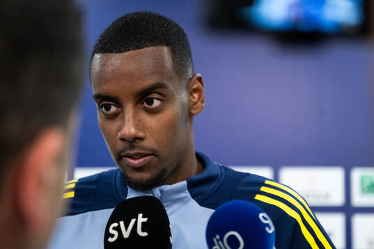 Alexander Isak of Sweden in mixed zone