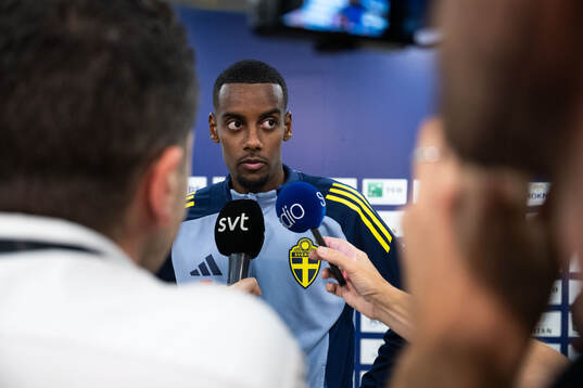 Alexander Isak of Sweden in mixed zone