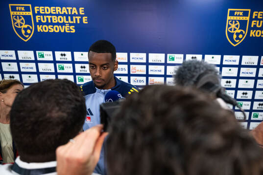 Alexander Isak of Sweden in mixed zone