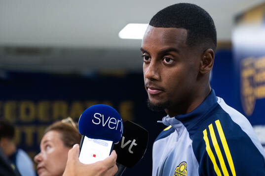 Alexander Isak of Sweden in mixed zone