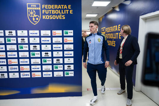 Viktor Gyökeres of Sweden in mixed zone