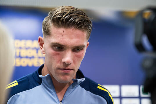 Viktor Gyökeres of Sweden in mixed zone