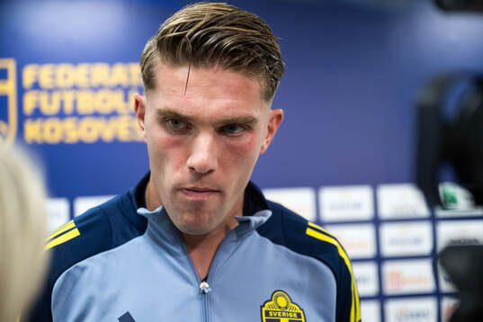 Viktor Gyökeres of Sweden in mixed zone