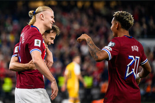 Felix Horn Myhre, Erling Braut Haaland and Antonio Nusa of