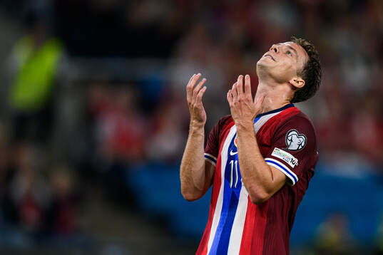 Felix Horn Myhre of Norway looks dejected