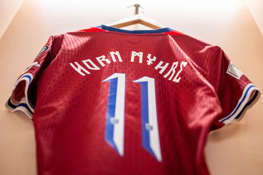 The kit of Felix Horn Myhre of Norway in the dressing room
