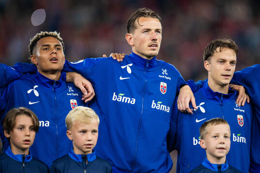 Antonio Nusa, Sander Berge and Felix Horn Myhre of Norway
