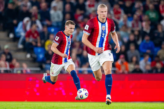 Martin Ødegaard and Erling Braut Haaland of Norway