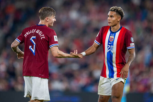 David Møller Wolfe and Antonio Nusa of Norway