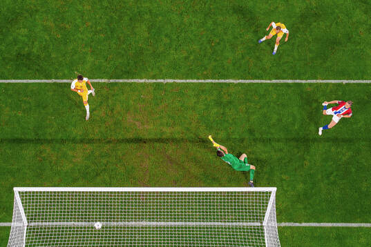 Thelo Aasgaard of Norway scores the 7-0 goal behind