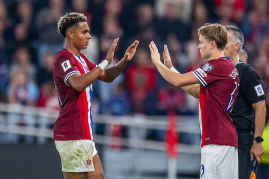 Antonio Nusa and Andreas Schjelderup of Norway
