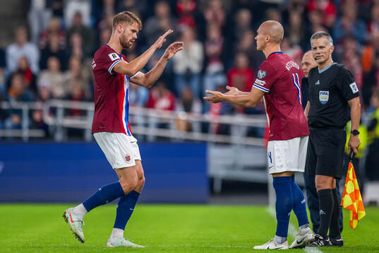 Kristoffer Ajer and Leo Østigård of Norway