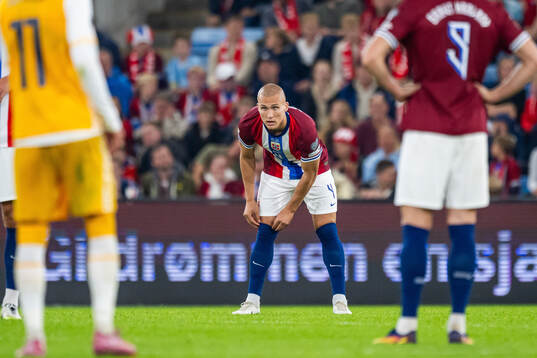 Leo Østigård of Norway looks dejected