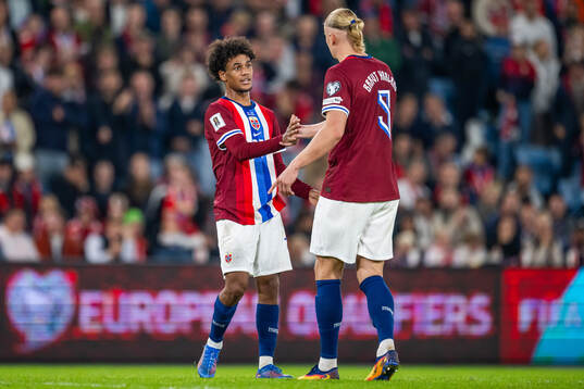 Oscar Bobb and Erling Braut Haaland of Norway