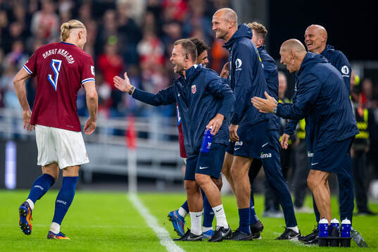 Erling Braut Haaland of Norway celebrates with manual
