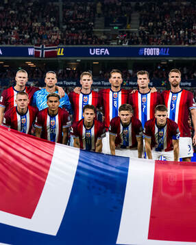 The starting eleven of Norway, from the top left; Erling