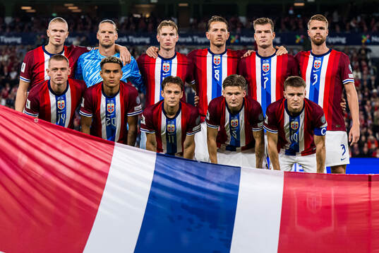 The starting eleven of Norway, from the top left; Erling
