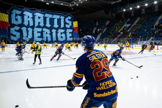 Djurgårdens tifo i bakgrunden