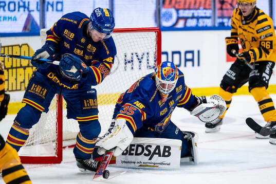 Djurgårdens Gustav Lindström och målvakt Magnus Hellberg