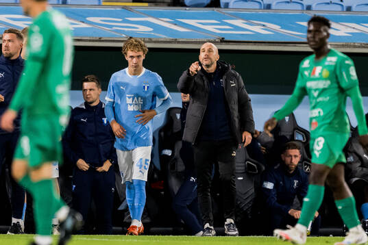 Malmö FFs Anton Höög och huvudtränare Henrik Rydström
