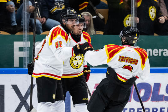 Brynäs Jack Kopacka jublar med Bobby Trivigno