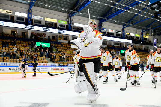 Brynäs målvakt Damian Clara jublar