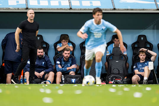 Malmö FFs huvudtränare Henrik Rydström  och Hugo Bolin