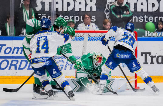 Rögles målvakt Arvid Holm och Leksands Michael Lindqvist