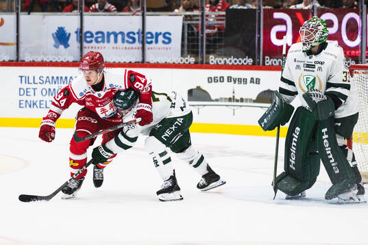 Timrås Sebastian Hartmann och Färjestads Axel Bergkvist