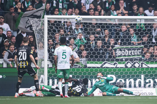 Häckens John Paul Dembe och Hammarbys målvakt Warner Hahn