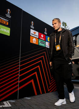 Malmö FFs Oscar Lewicki arrives at the stadium