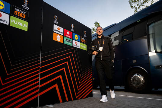 Malmö FFs goalkeeper Robin Olsen arrives at the stadium