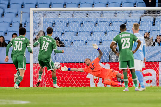 Petar Stanic of Ludogorets scores 0-1 behind goalkeeper