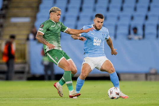 Caio Vidal of Ludogorets and Gabriel Busanello of Malmö FF