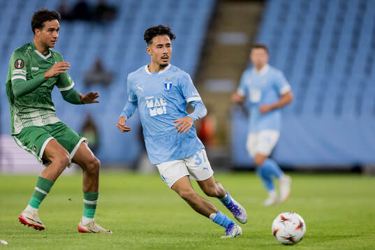 Pedro Naressi of Ludogorets and Adrian Skogmar of Malmö FF