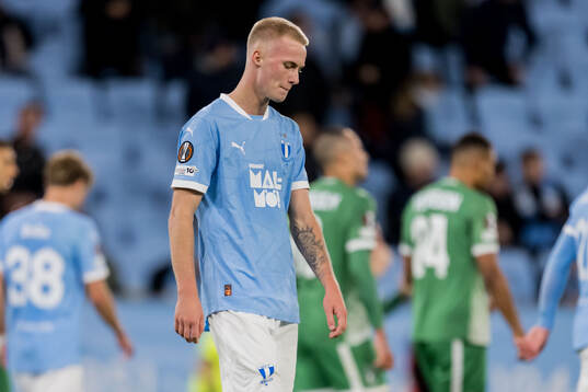 Daniel Gudjohnsen of Malmö FF looks dejected