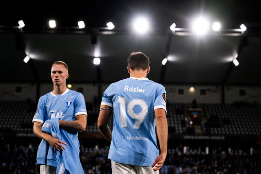 Daniel Gudjohnsen and Colin Rösler of Malmö FF
