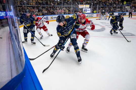 HV71s Oskar Stål-Lyrenäs och Timrås Anton Lander
