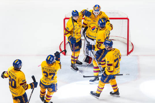Djurgårdens målvakt Magnus Hellberg jublar med lagkamrater