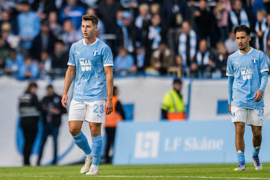 Malmö FFs Lasse Berg Johnsen och Adrian Skogmar deppar