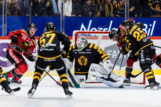 Luleås Filip Eriksson och Skellefteås målvakt Strauss