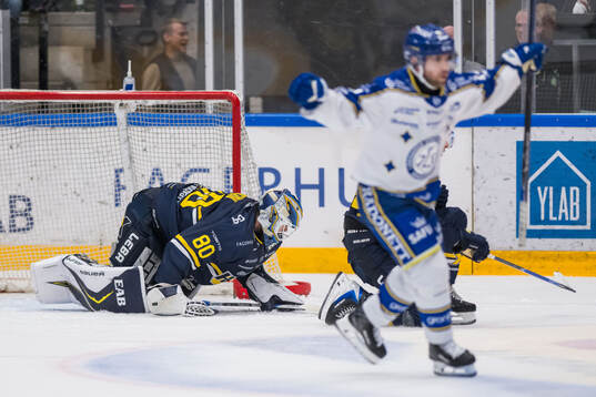 HV71s målvakt Frederik Dichow deppar