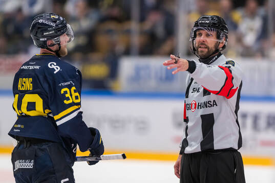 HV71s Olle Alsing och Domare Marcus Linde
