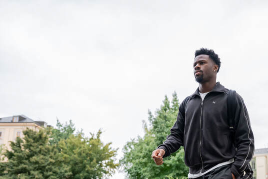 Emmanuel Ekong of Malmö FF arrives at the hotel