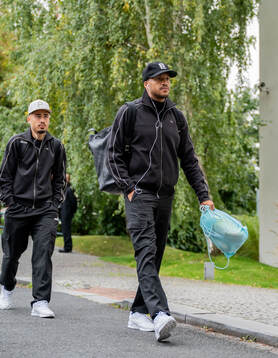 Adrian Skogmar and Martin Olsson of Malmö FF arrives at