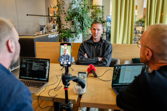 Goalkeeper Robin Olsen of Malmö FF is being interviewed at