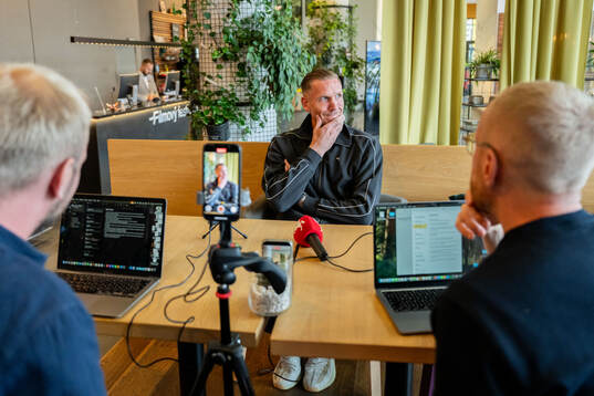 Goalkeeper Robin Olsen of Malmö FF is being interviewed at